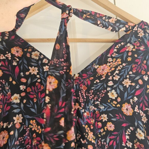 MSK Floral Chiffon Dress Size XL Sheer Sleeve Tie Back Boho Romantic Fall Outfit - Picture 5 of 10